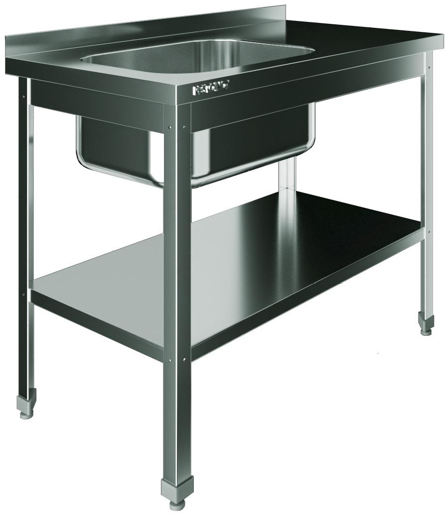 Стол с моечной ванной Restoinox ВМЦР/1-10/6-БЛП-ЭН цельнотянутая с бортом