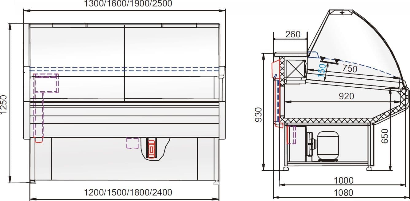 Витрина холодильная Golfstream Двина 120 ВС, красная