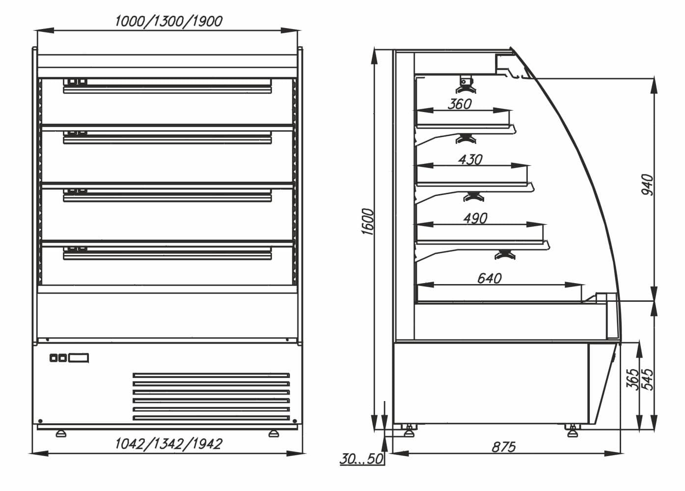 Тепловая витрина Carboma F 16-08 SH 1,0-2 0020 (1600/875 BT-1,0) тонир. стеклопакет (0430 нерж)
