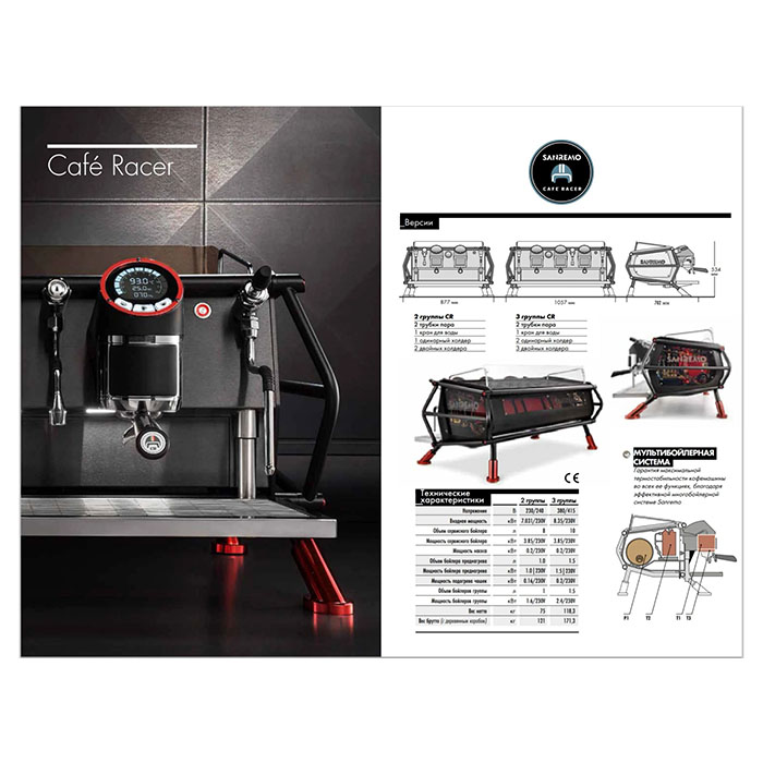 Кофемашина рожковая Sanremo Cafe Racer Naked 2Gr черно-красная