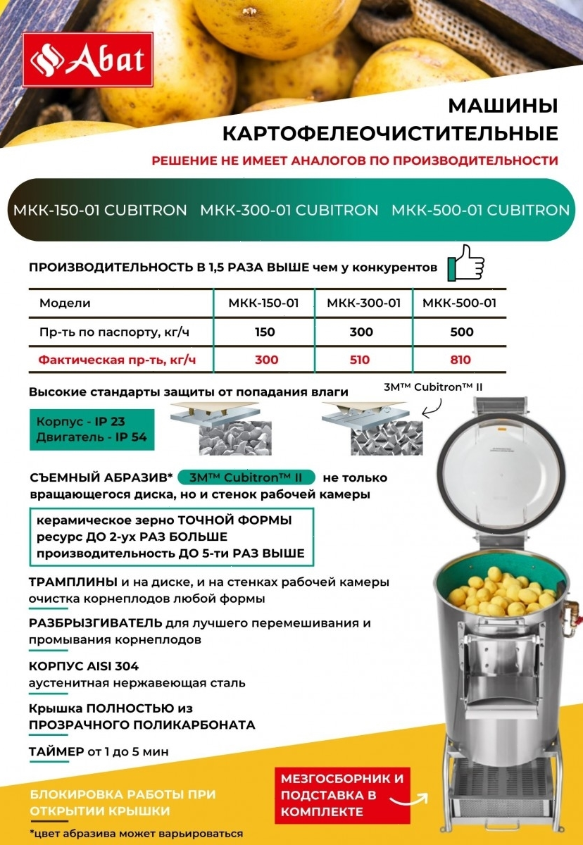 Картофелечистка Abat МКК-150-01 Cubitron-3M (41000309878)