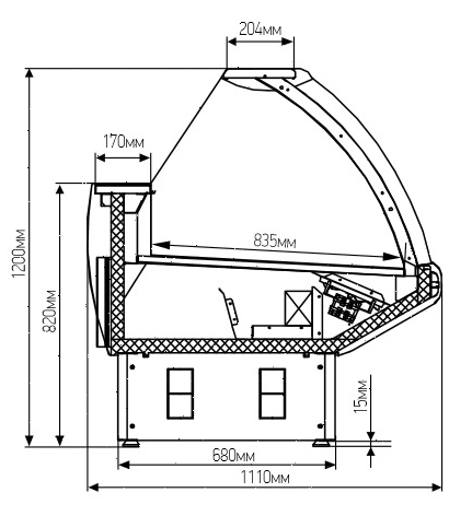 Витрина холодильная Марихолодмаш Парабель ВХСн-1,25 (без агрегата)