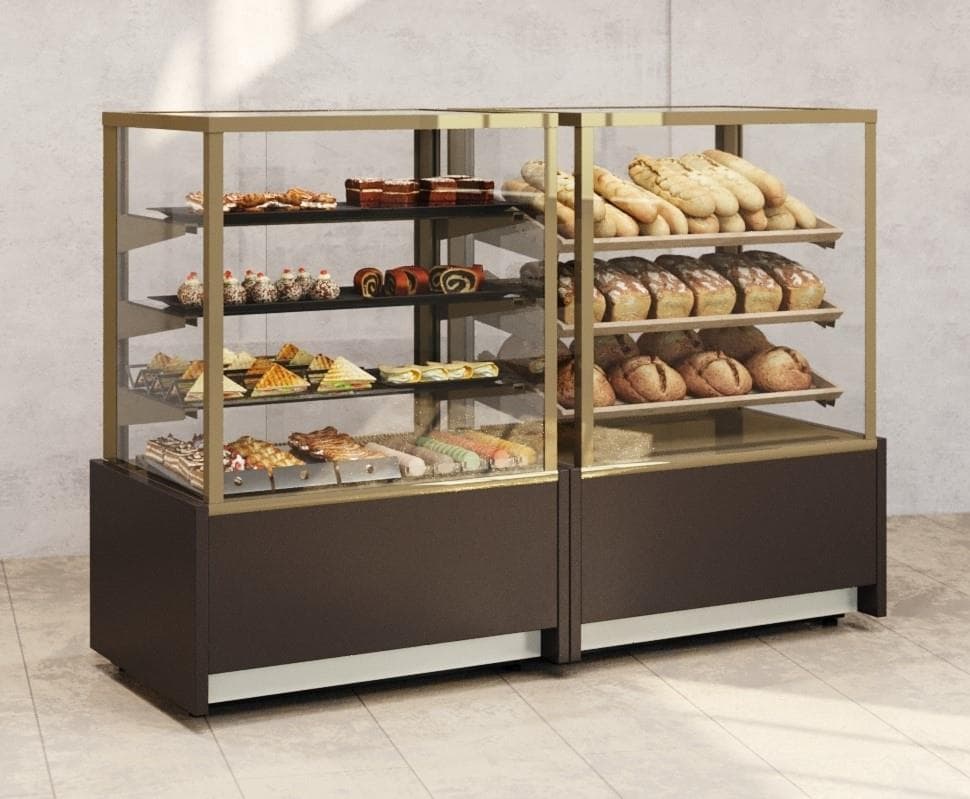 Витрина хлебная Carboma KC70 N 0,6-2 Cube Техно 9006-9005 (открытая)