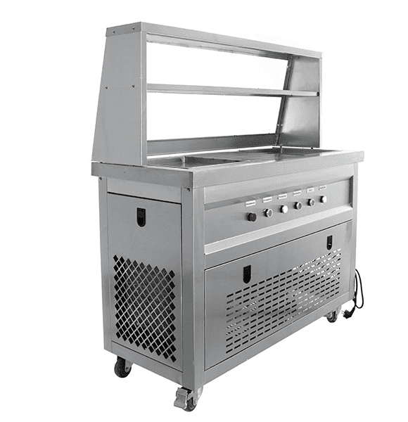 Фризер для жареного мороженого Foodatlas KCB-2F (контейнеры, стол для топпингов, 2 компрессора)