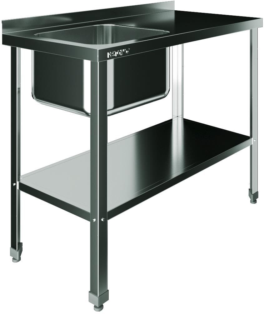 Стол с моечной ванной Restoinox ВМЦР/1-12/7-БЛП-ЭН цельнотянутая с бортом