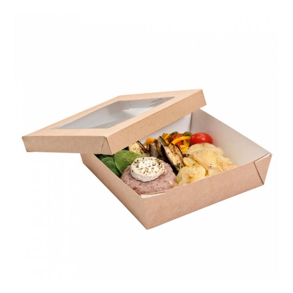 Ланч-бокс с крышкой (с окном), влагостойкий 750мл 14х14х5см, 25шт коричневый Garcia De Pou | 224.45